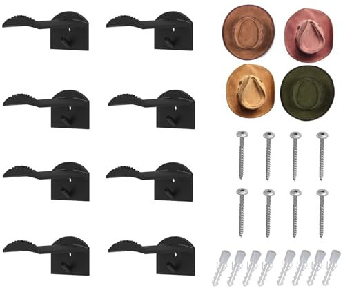 Hutablage für die Wand,8 Stück Hut Rack für Cowboyhüte,Selbstklebende Hut-Haken,Cowboy Huthalter für Aufhängen von Hüten, Handtüchern und Schals Verwendet werden(Schwarz)