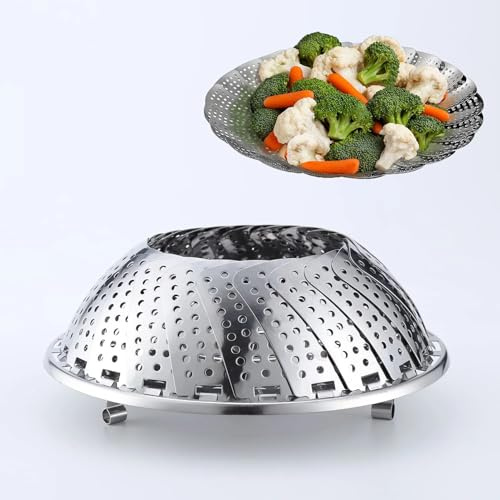 ZODKSNO Vegetable Steamer Basket, Stainless Steel Collapsible Pan Steamer Insert Folding Vegetable Steammer for Cooking (11'')