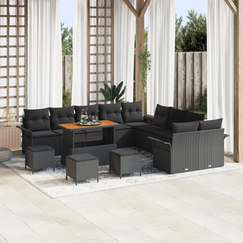 Rantry Gartensofa-Set mit Kissen 14 pcs Schwarz Poly-Rattan Gartenmöbel Model3362199