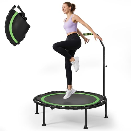 Fitness-Trampolin, tragbares 101 cm/39,76 Zoll faltbares Rebound-Trampolin,leises Design,Tragkraft 200 kg, Verstellbarer Griff,5-Gang-Höhenverstellung, für Heimtraining von Erwachsenen