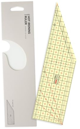 KEARING 25x6.5cm Metric Hot Hem Ruler - 30° Angle Seam Ironing Tool | Heat-resistant 25x6.5cm metric ironing ruler with 30° angled edge & 1/4, 1/2, 3/4 seam allowance lines
