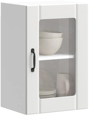 Hoopleep Küchen-Hängeschrank Lucca Weiß, Holzwerkstoff, 40x31x60 cm, mit Glastür, Wandmontage für Küche, Esszimmer, extra Stauraum, modern