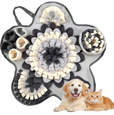HUSOUE Schnüffelteppich Hund, 60 x 60 cm Schnüffelmatte Hund Futterschnüffel-Futtermatte Waschbare Welpen Trainingsmatte zum Schnüffeln und Fressen Geruchstraining, Grau