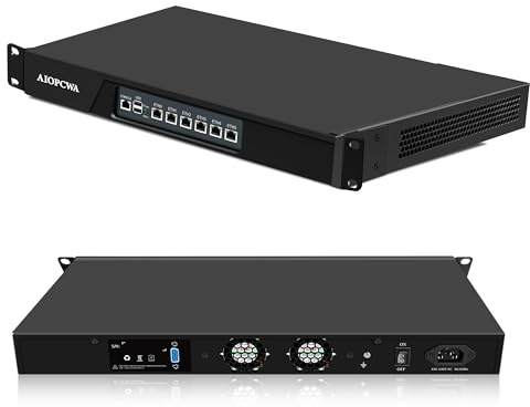 AIOPCWA 1U Rackmount Firewall Appliance i3-3217U, 6 × Gigabit I211AT LAN Homelab Server, OPNsense Router Hardware, 19 Inch Network Server DDR3 8GB RAM 64GB SSD, VGA, SATA3.0, Console