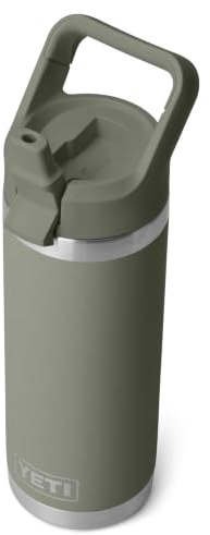 YETI Rambler 18 oz (532 ml) Stainless Steel Water Bottle with Straw Cap (Pampa Green) – Insulated Drinks Bottle with 100% Leakproof Straw Cap – 5 Year Warranty