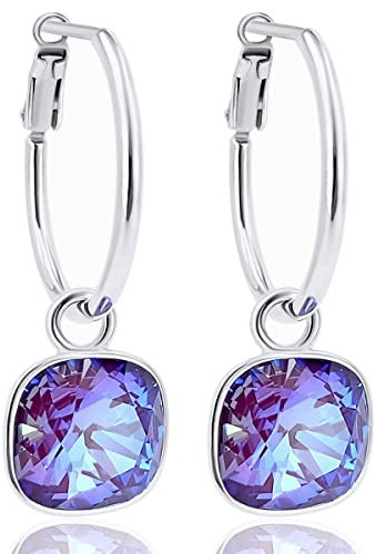 Silber-Creolen 925 Sterling Silver Anhänger Lila Markenkristalle Ohrringe NOBEL SCHMUCK