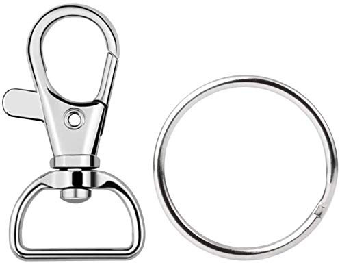 PChero 100 Pezzi Portachiavi Moschettone Girevole con Ring, Carico da 15Kg (50 Set)