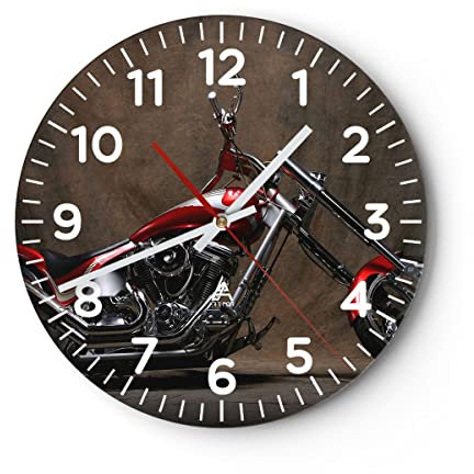 Modern Wanduhr Motorrad Chrom Räder 40x40cm Rund Groß Wand Uhr Glas Analog Zimmeruhren Küche Büro Wohnzimmer Glasuhr Wall Clock Dekoration Design Wanddekoration Küchenuhr C4AR40x40-0172