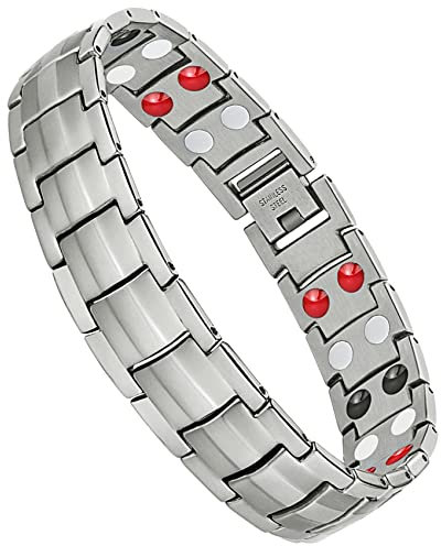 Jeracol Magnetisches Armband Magnetfeldtherapie-Armband für Herren mit doppelten 4 Gesundheitselementen Gesundheit Herren Titan Stahl Magnetische Armbänder für Arthritis Schmerzlinderung mit Entfernen