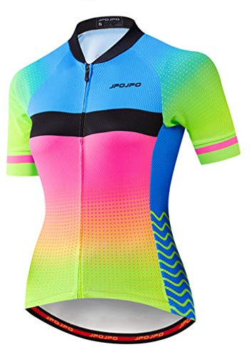 WeimoMonkey Damen Sommer Radtrikot Rennrad Shirt MTB Bike Jersey Top Gr. M, 18 Fluoreszenz Pink Gold