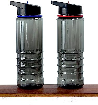 SHINE Pack of 2 750ML Plastic sports hydration water bottles with coloured lids and flip straws - Hydration Water Bottle Cycling Hiking