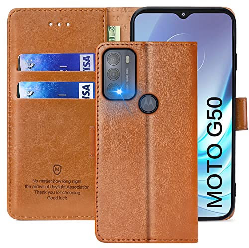 FMPCUON Coque pour Motorola Moto G50, Étui à Rabat Premium en Cuir PU, Housse Portefeuille de Protection Magnétique, Brun