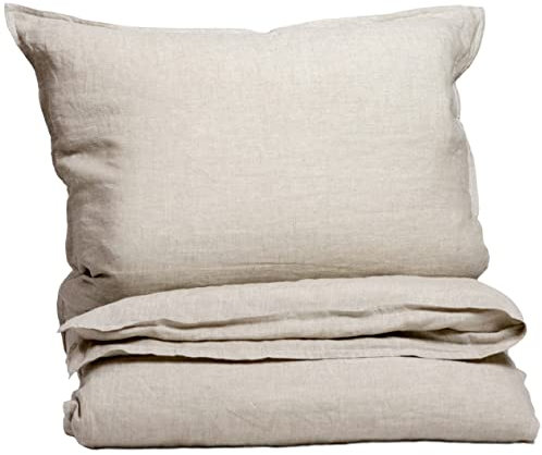 Mespoir Living® Premium Leinen Bettwäsche Set - 100% Leinen - feinste Qualität - 155x220 cm + 40x80 cm - Creme beige Natur - Knopfleiste - 165g/m2 - Luxus Aesthetic Bettwäsche-Sets