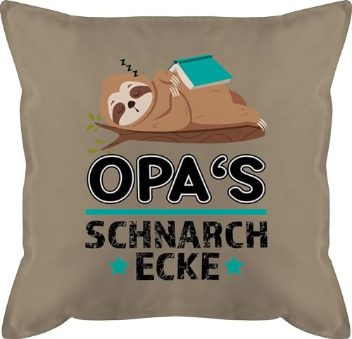 Kissen 50x50 - Opa Schnarchecke I Schnarchplatz Geschenk für Opas Bester Opi Faultier - 50 x 50 cm - Beige Natur - schnarch mit füllung Opa+schnarchkissen fuellung