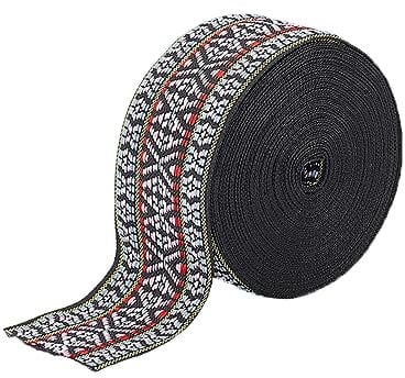 FINGERINSPIRE 10 m Jacquard Bänder Im Ethno Stil 48 mm Breit Vintage Polyester Bänder Mit Rautenmuster Schwarzes Geometrisches Webband DIY Kostüme Nähband Dekorationsbesatz