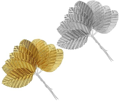PATIKIL 4.3 Artificial Silk Leaf, 200 Pcs Fake Leaves, Gold Silver