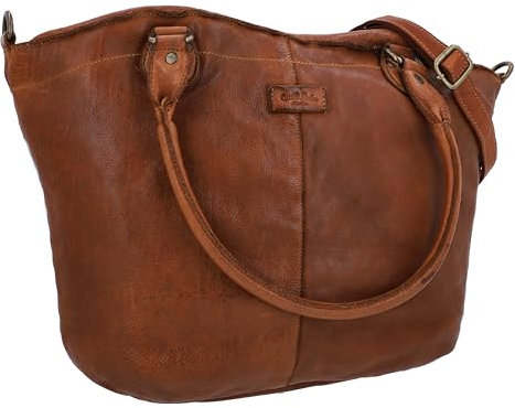 Gusti Leder Umhängetasche – Dione Shopper Handtasche aus hochwertigem Rindsleder in Cognac, mit verstellbarem Schulterriemen und robustem Reißverschluss