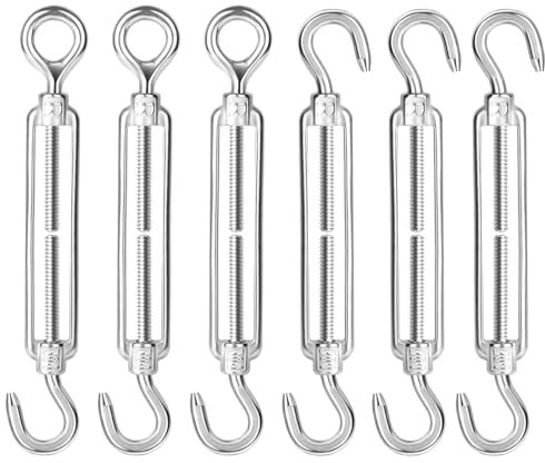 Lot de 6 tendeurs M6 en acier inoxydable 304 avec crochets et œillets réglables pour une utilisation intensive