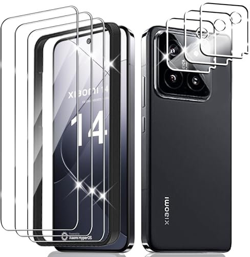 Wayneer Schutzfolie für Xiaomi 14 für Panzerglas mit Rahmen Positionierhilfe, 3 Stück Panzer Schutz Glas & 3 Stück Kameraschutz, Anti-Kratzen Folie 9H Härte HD Folie