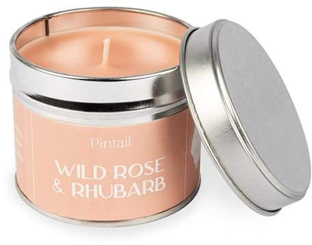 Pintail Candles Classic Tin (Wild Rose and Rhubarb Home Fragrance) Scented Candles Long Burning (35 Hour Burn Time), Hand-Poured Scented Candles Gifts for Women - Genuine Pintail Candle Gift
