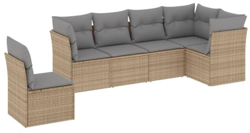 vidaXL Garten Sofagarnitur mit Kissen 6-TLG., Gartenmöbel Gartengarnitur, Sitzgruppe Sitzgarnitur, Lounge Sofa Garnitur Terrasse, Beige Poly Rattan