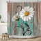 ASDCXZ Vintage Blumen Duschvorhang 180x220 cm, Retro Braun Türkis Holzmaserung Weiß Blumen Bad Waschbar Duschvorhänge Badevorhang Polyester Textil Wasserdicht Duschvorhang für Badewanne mit 12 Haken