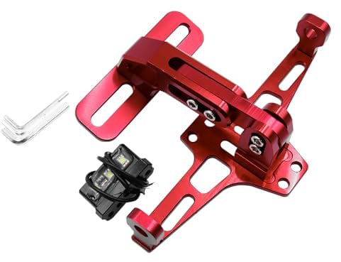 FONGKNOX Motor Bike Registration Plate Holder Red with LED Light Aluminum Alloy Adjustable Extendable Tail Tidy Bracket Moto Accessories License Number Plate Holder Modifications Replacement