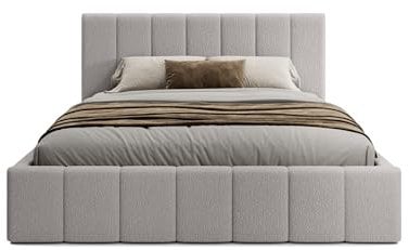 FEDVE Bett 200x200 Hellgrau - Handorf - Polsterbett mit Bettkasten - Doppelbett mit Stauraum - Schlafzimmer Bett