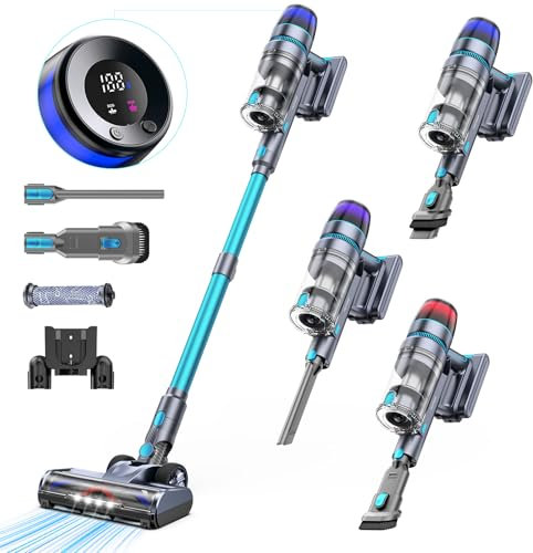 Homore Aspirapolvere senza fili, 600 W/56 Kpa, senza fili, con display a colori, aspirapolvere con modalità automatica e spazzola anti-groviglio per tappeti, pavimenti duri, peli di animali domestici