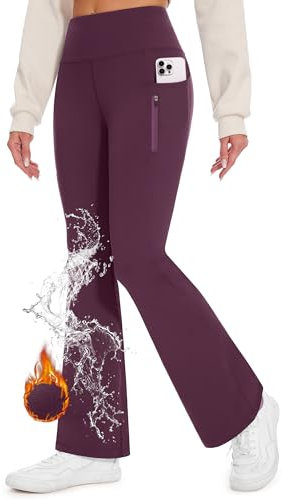 Desol Thermo Flare Leggings Damen Schlaghose Fleece Gefütterte Flared Yoga Pants Wasserfeste Weite Hose mit Reißverschlusstaschen Ausgestellte Leggings Elegante Tanzhose Relaxhose