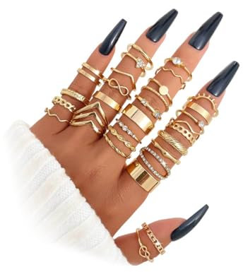 Dream Aurora 30Pcs Gold Rings Set for Women, Stacking Knuckle Rings, Dainty Cubic Zirconia Crystal Rings, Ladies Gold Ring Set for Valentine's Day, Birthday Parties