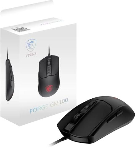 MSI Forge GM100 Gaming Mouse - Sensor óptico 6400DPI, simétrico, 10M+ Click Switches, 7 Botones, 8ms Latencia, LED RGB, 108g - con Cable