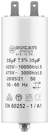 Condensateur 35 uF pour Moteur Monophasé - Utilisation pour Kärcher, Pompe de Piscine, Porte de Garage - 425/450V/475V - Condensateur de Démarrage/Permanent avec Cosses 6,4mm