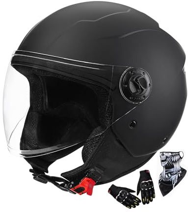 Mopedhelm Jethelm ECE 22.06 Zertifiziert Motorradhelm mit Visier Rollerhelm | sicherer Komfort für Motorrad, Roller und Scooter