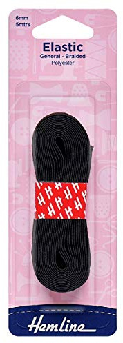Hemline General Purpose Braided Elastic – 6mm x 5m Black Durable Polyester Elastic for Sewing, Swimwear, and Casting Applications, Strong and Hardwearing