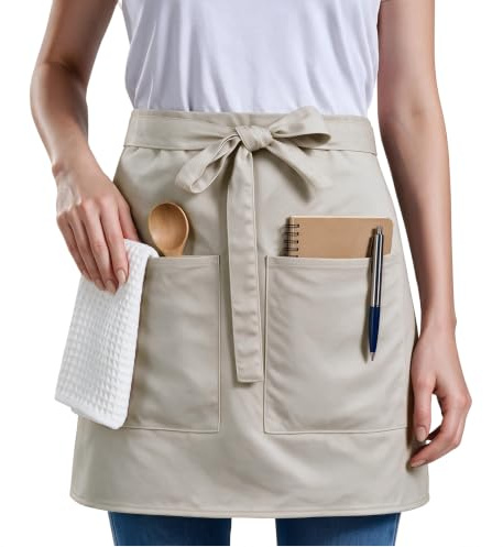 Nanxson Unisex Kellnerschürze Arbeitsschürze Kochschürze Taille Schürze | Damen Herren kurz Bistroschürze, halb Küchenschürze mit 2 Taschen für Küche, Restaurant, Café, Bar