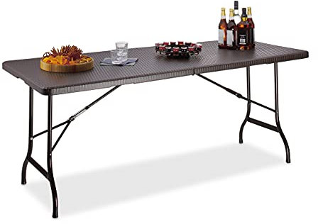 Relaxdays Gartentisch klappbar BASTIAN, groß, Tragegriff, stabiler Campingtisch, H x B x T: 72 x 178 x 74 cm, braun