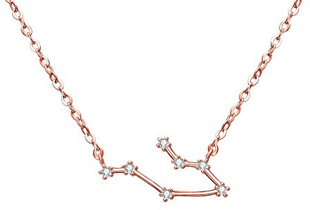 Clearine Halskette Sternzeichen 925 Sterling Silber Cubic Zirconia Sternbilder 12 Horoskop ''Zwillinge'' Astrologie Anhänger Kette Rosa-Gold-Ton für Damen Mädschen