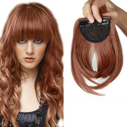 Girls False Straight Front Fringe Hair Bang Cute Hairpieces Clip In Hair Extensions - Light Auburn