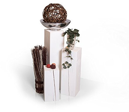 moebel-eins Blumensäule 3-er Set aus Holz Fichte massiv Dekosäule Holzsäule Säule Landhaus Design, Weiss, 17x17 cm