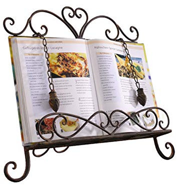 Antiker Küchen-Kochbuchständer aus Metall, Rezeptbuch und iPad-Halter, Kochbuch-Staffelei mit beschwerten Ketten als Geschenk, rustikales Dunkelbraun