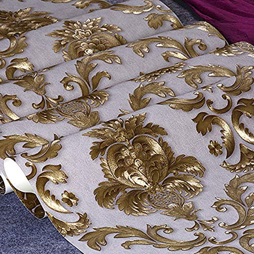 Telihome Papier Peint de Texturé Par Or Pour Le Décor À La Maison de Salon 3D de Papier Peint Rouleau Rayé Revêtement Mural Damassé,A,0.53 * 10M