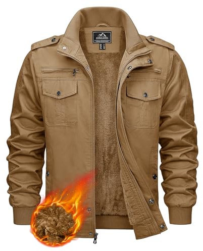 KEFITEVD Vestes Polaires d'hiver pour Hommes Veste Chaude de Travail Epaisse Manteau Coupe-vent avec Poches Coton,Kaki,XXL