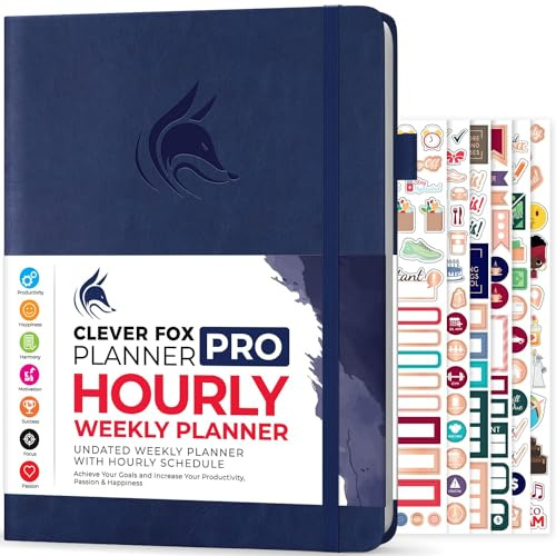 Clever Fox PRO Schedule - Undatierter Wöchentlicher und Monatlicher Lebensplaner mit Zeitfenstern, Terminkalender, Täglichem Organizer zur Steigerung der Produktivität, A4, 1 Jahr, Dunkelblau