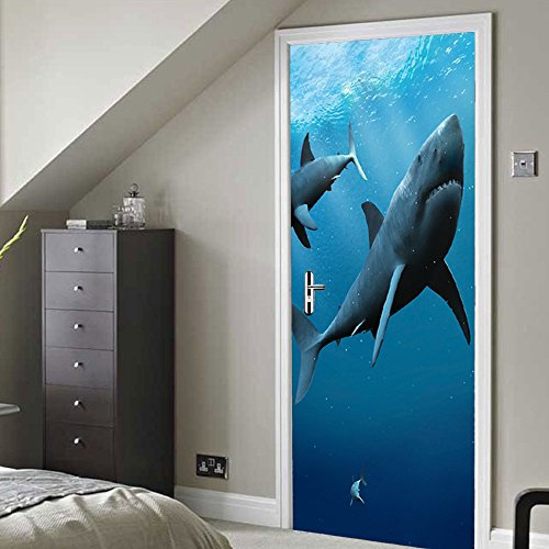 LLWYH Papel Pintado Puerta Tiburón De Mar Profundo 3D PVC Fotomurales Home Decoración