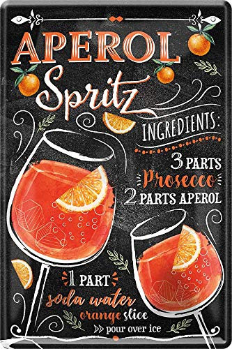 schilderkreis24 - Blechschilder Cocktail Rezept Deko Metallschild Schild für alle Bar Theke oder Pub Besitzer Geschenk zum Geburtstag oder Weihnachten 20x30 cm (Aperol)