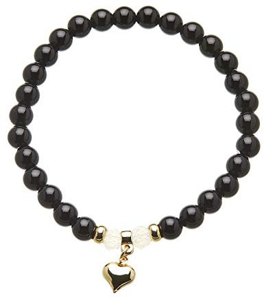 Bello London Bettelarmband mit schwarzen Onyxperlen und einem vergoldeten Herz - Rae B09