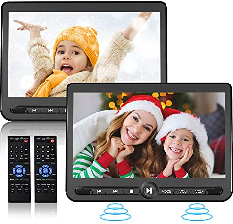 10.5 Dual Portable DVD Player, Arafuna Rechargable Car Screen Play A Same or Two Different Movies, Headrest for Car with 5-Hour, Support USB/SD, Last Memory