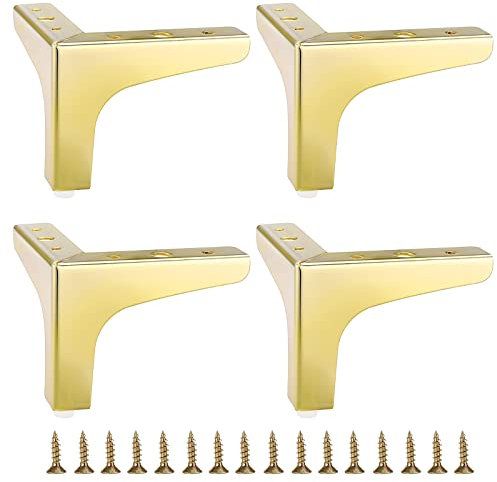 IGNPION 10cm Metal Sofa Leg 4 pcs Modern Furniture Feet Sofa Furniture Riser Feet Legs DIY Furniture Replacement Feet for TV Cabinet Ottoman Sofa Cupboard, Gold
