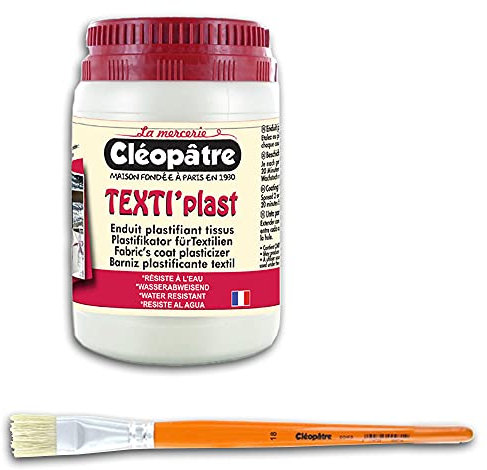 CLEOPATRE - Enduit imperméabilisant et plastifiant Texti Plast 250g avec sa brosse plate n° 18, BLANC